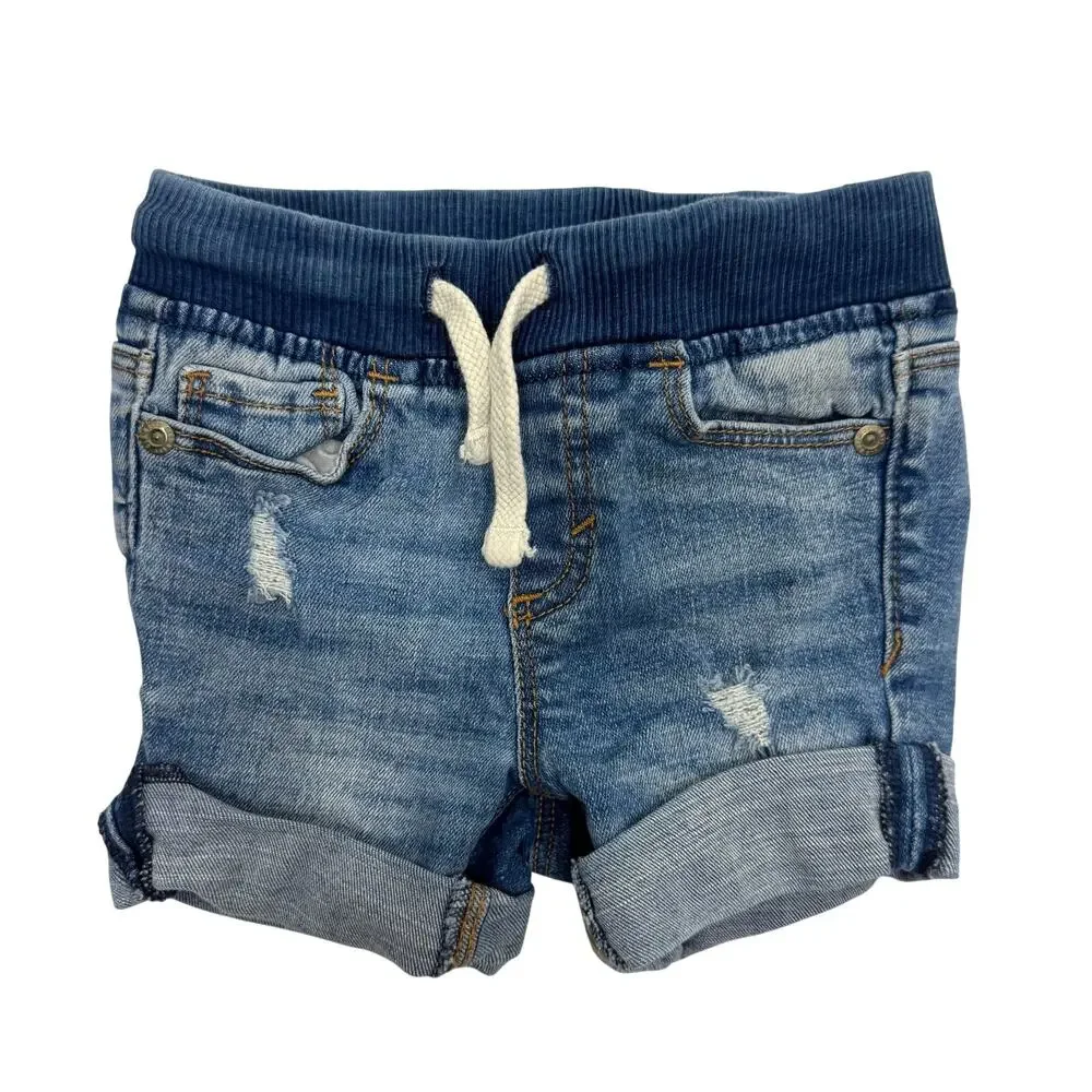 Old Navy Karate Rib-Knit Waist Medium Wash Denim Jean Shorts Stretch Size 12-18M